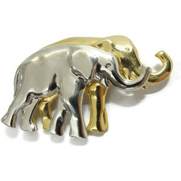 Lauren Conrad Silver And Gold Elephants Brooch Pin Marked LC - Picture 10 of 10
